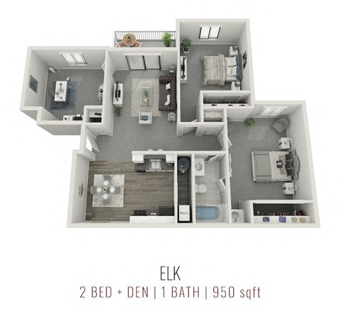 Elk 950 Sq. Ft. Floor Plan at Deerfield Crossing Apartments, Lebanon